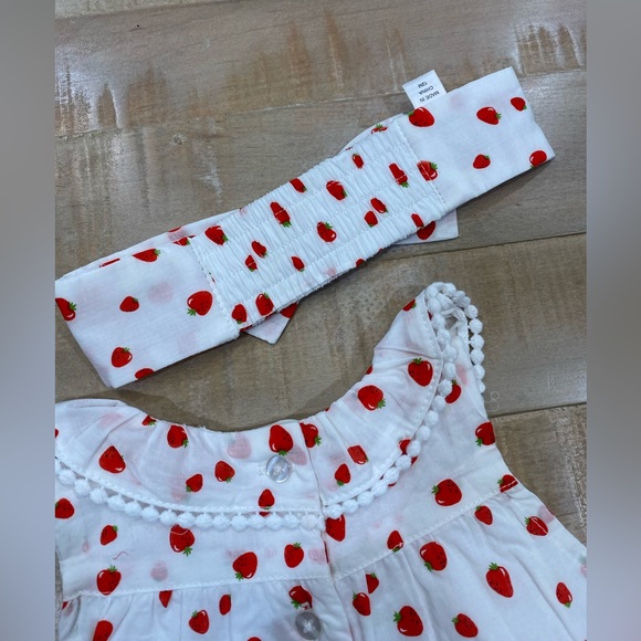 Little Me baby girl matching strawberry bubble romper onesie dress headband - Picture 8 of 8